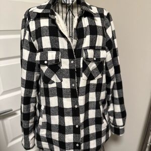 Blue IVY | Black and white buffalo check Sherpa lined Shacket